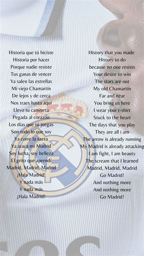 Wallpaper of Real Madrid, along with the lyrics to the “hala madrid” anthem, with translation ...