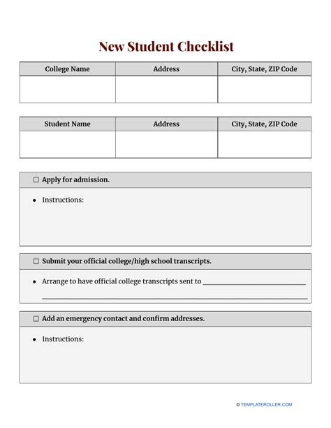 New Student Checklist Download Printable PDF | Templateroller