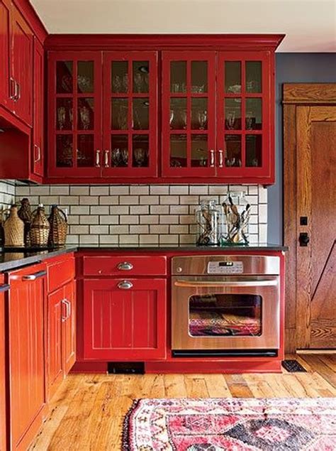 awesome 40 Inspiring Rustic Kitchen Cabinet Design Ideas | Chic kitchen, Red kitchen cabinets ...