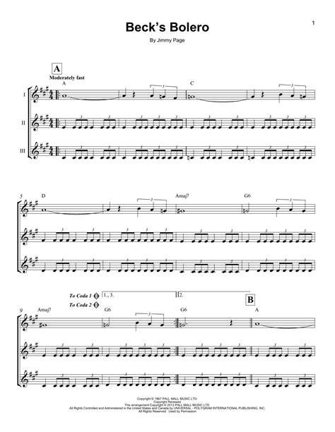 Beck's Bolero Sheet Music | Jeff Beck | Ukulele Ensemble