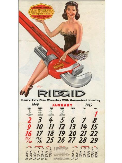 RIDGID Calendar: January 1949 | Ridgid tools, Plumbing tools, Vintage