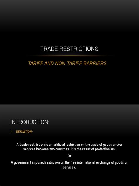 Trade Restrictions | PDF | Non Tariff Barriers To Trade | Dumping ...