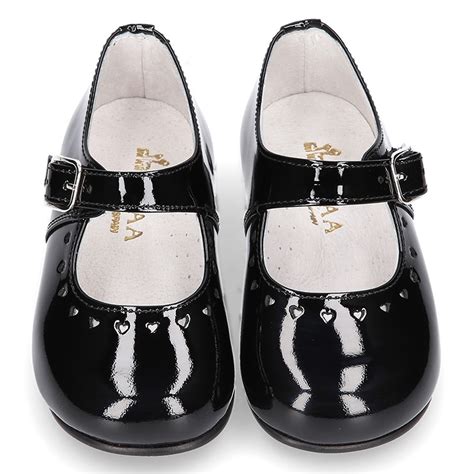 Classic BLACK patent leather little Mary Janes with perforated heart ...