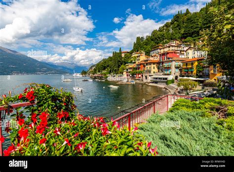 View of Lake Como and village of Vezio, Province of Como, Lake Como ...