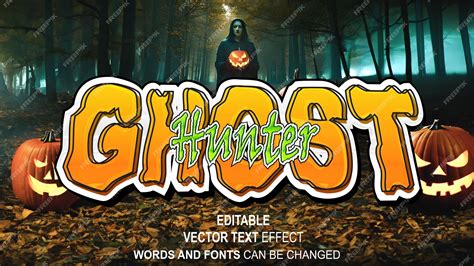 Premium Vector | Ghost hunter text effect and logo text for helloween