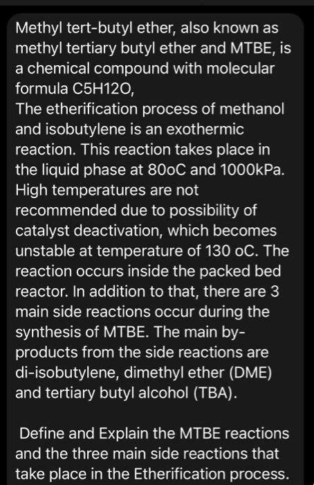 Solved Methyl tert-butyl ether, also known as methyl | Chegg.com