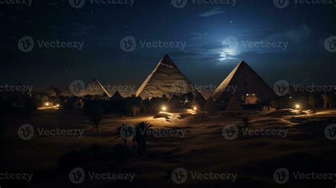 Night view of Pyramids of Giza. Generative AI 32976456 Stock Photo at ...