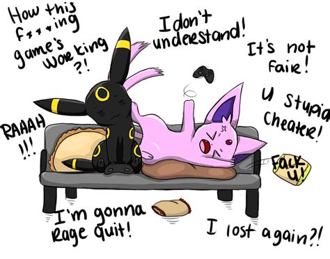 Umbreon and Espeon playing video games.. ~ by Flakkynne on DeviantArt