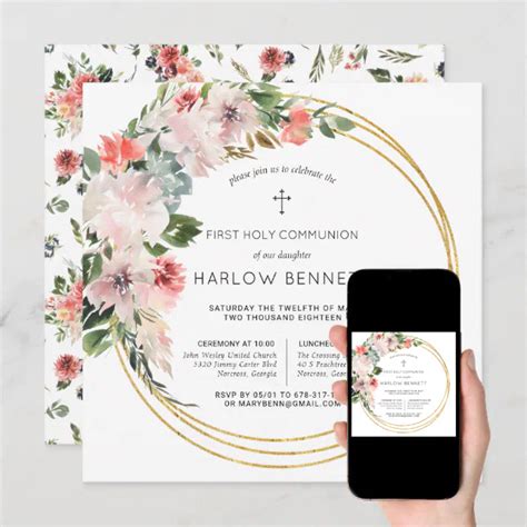 Elegant Blossoms First Holy Communion Invitation | Zazzle