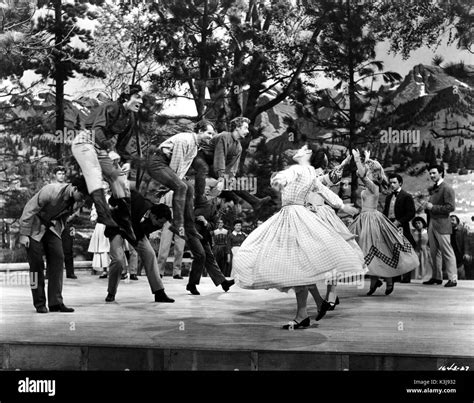 SEVEN BRIDES FOR SEVEN BROTHERS TOMMY RALL, MATT MATTOX, MARC PLATT [brothers jumping] Stock ...