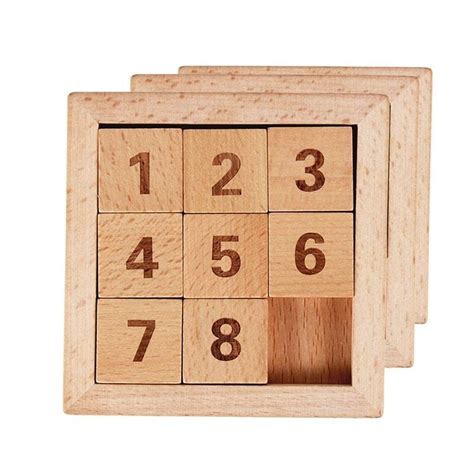 Eight Sliding Tiles IQ Game Toys 8 Puzzle Math Wooden Brain Teaser Puzzle Numbers 1-8 Number ...