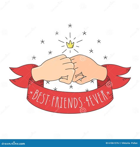 Best Friends Forever Cartoon Style Fists With Crown And Red Ribbon. Vector Illustration ...