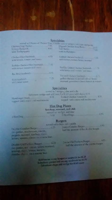 Menu at Grinder's Restaurant, Lancaster