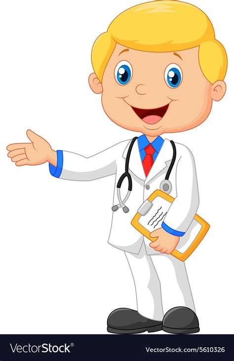 Cartoon doctor smiling and waving Royalty Free Vector Image