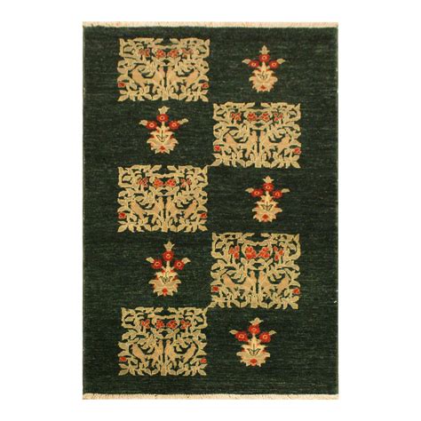 Modern Green/Rust Wool Rug - 3'1 X 4'9 | Chairish