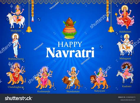 Illustration Goddess Navadurga Nine Devi Celebration Stock Vector ...