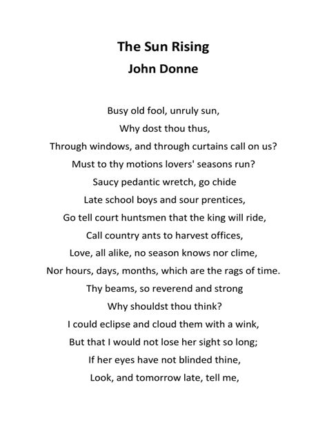 The Sun Rising by John Donne | PDF | Poetry