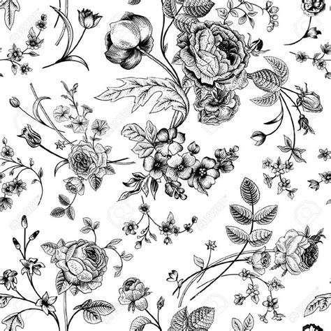 Seamless vector vintage pattern with Victorian bouquet of black ...