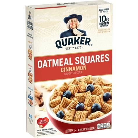 Quaker Oatmeal Squares Cereal, Cinnamon, 21 oz Box - Walmart.com - Walmart.com