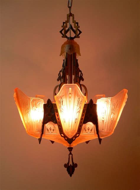 slip shade Markel Art Deco chandelier | Art deco chandelier, Antique lighting, Art deco