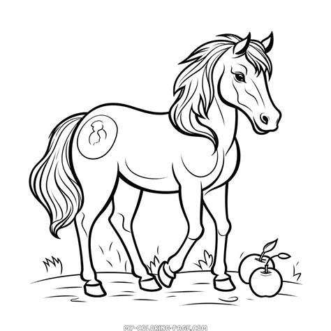 horse eating apples coloring page | My Coloring Page