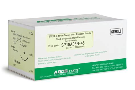 3-0 Sterile Micro Suture, 19mm, 3/8 Circle, Spatula Reverse Cutting Needle | AROSuture™ SP19A03N-45