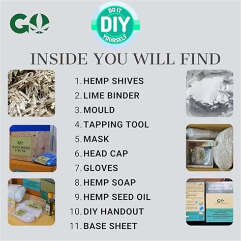 GoHemp Hempcrete DIY Kit (11 Items Kit), Hemp Shives, Lime Binder, Mould, Tapping Tool, Gloves ...