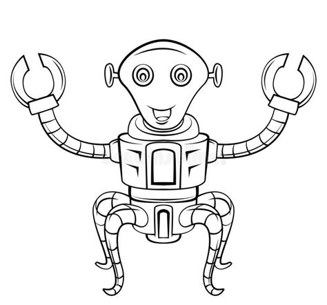 Character Robot Art Line White and Black Stock Vector - Illustration of ...