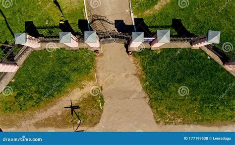 Top View of the Gate and Green Grass. Stock Photo - Image of brick ...