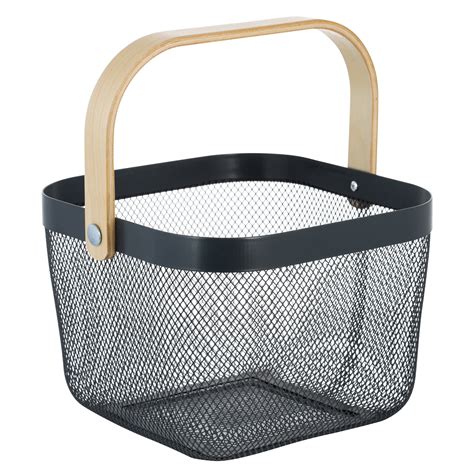 Simplify Mesh Decorative Storage Basket with Bamboo Handle, Grey - Walmart.com