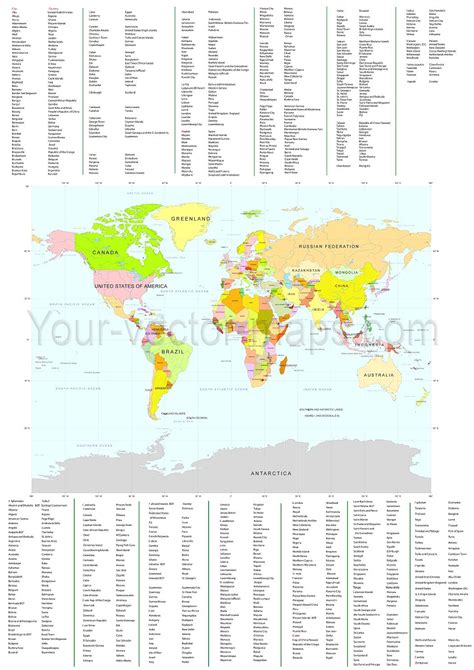 World map. Country names and capitals in alphabetical order. World Map With Countries, African ...