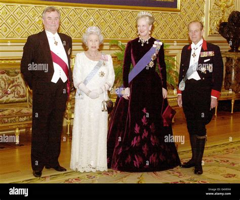 (l/r) Prince Henrik of Denmark, Queen Elizabeth II, Queen Margrethe of Denmark, and the Duke of ...