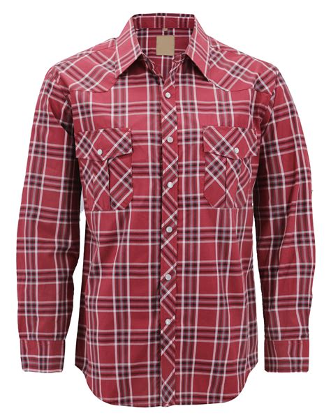 VKWEAR - Men’s Western Pearl Snap Button Down Casual Long Sleeve Plaid Cowboy Shirt (#8 Red ...