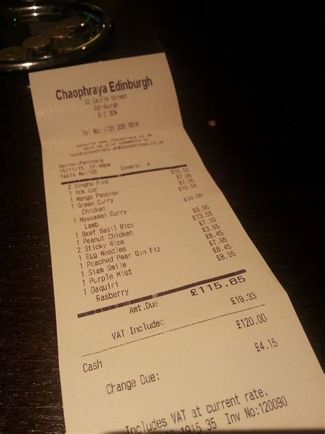 Menu at Chaophraya Edinburgh restaurant, Edinburgh