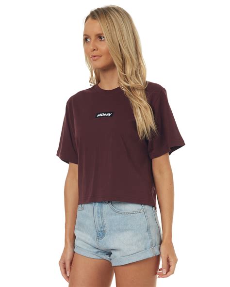 Stussy Womens Italic Os Crop Tee - Port | SurfStitch