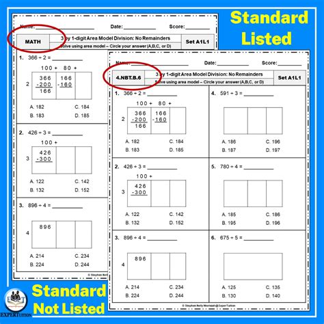 3 Digit by 1 Digit Area Model Division With and Without Remainders Practice Worksheets | Made By ...