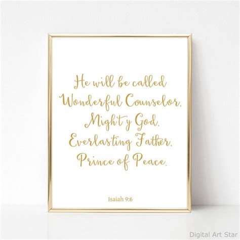 Isaiah 9 6 Sign, He Will Be Called Wonderful Counselor Print, Christmas Scripture Wall Art, Gold ...