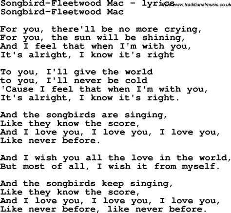 Love Song Lyrics for:Songbird-Fleetwood Mac