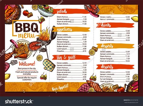 Barbecue Restaurant Menu Template Design Bbq | Food and Drink, Stock Image Restaurant Menu ...