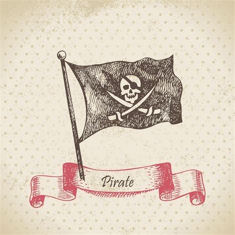 Premium Vector | Pirate flag with a skull. hand drawn illustration