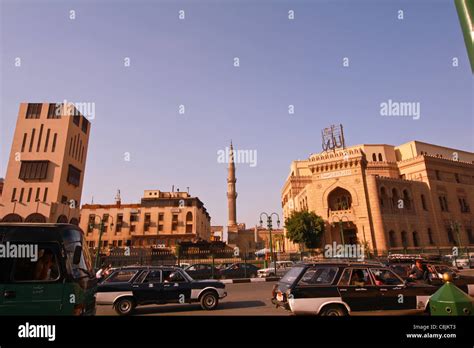 Old cairo mosques alazhar al-Hussen taxi Stock Photo - Alamy