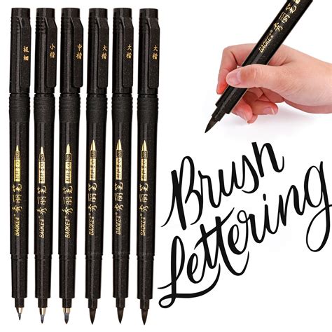 Hand Lettering Pens, Calligraphy Pen Brush Markers Set, Refillable - 4 Size(6 Pa - Pens & Markers