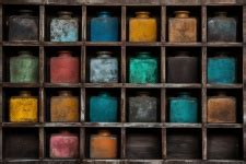 Jars Of Paint In Cabinet Art Free Stock Photo - Public Domain Pictures