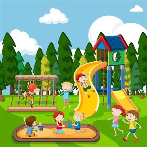 Kids playing on playground 293827 Vector Art at Vecteezy