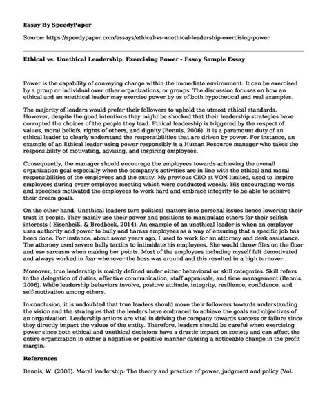 📚 Ethical vs. Unethical Leadership: Exercising Power - Essay Sample ...