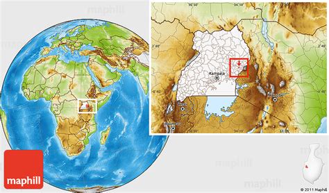 Physical Location Map of Mbale Municipality, highlighted country