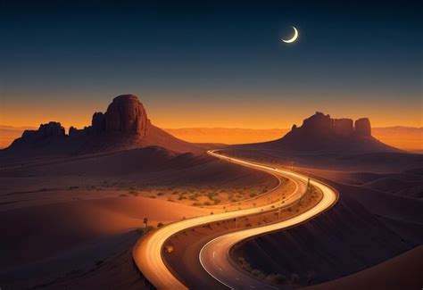 Premium AI Image | Desert night landscape illustration with windin