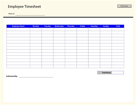 Free Printable Blank Time Sheets - Free Printable