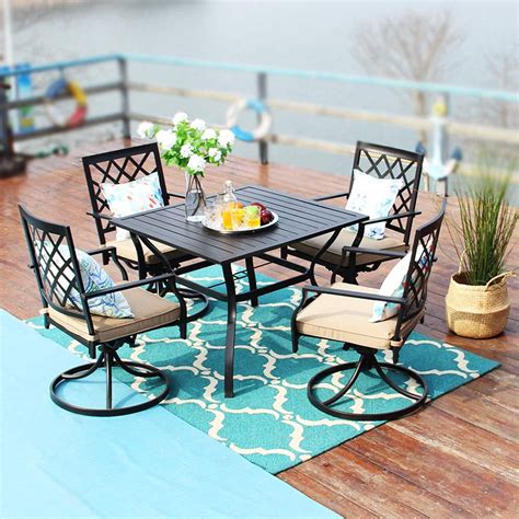 MF Studio 5PCS Patio Dining Set with 4PCS Swivel Dining Chairs and 1PC Square Metal Dining Table ...