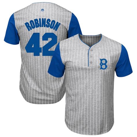 Men's Brooklyn Dodgers Jackie Robinson Majestic Gray/Royal Big & Tall Pinstripe Player T-Shirt